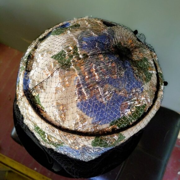 Vtg Union Made Floral Gold Lame Bucket Flapper Hat - Picture 6 of 6